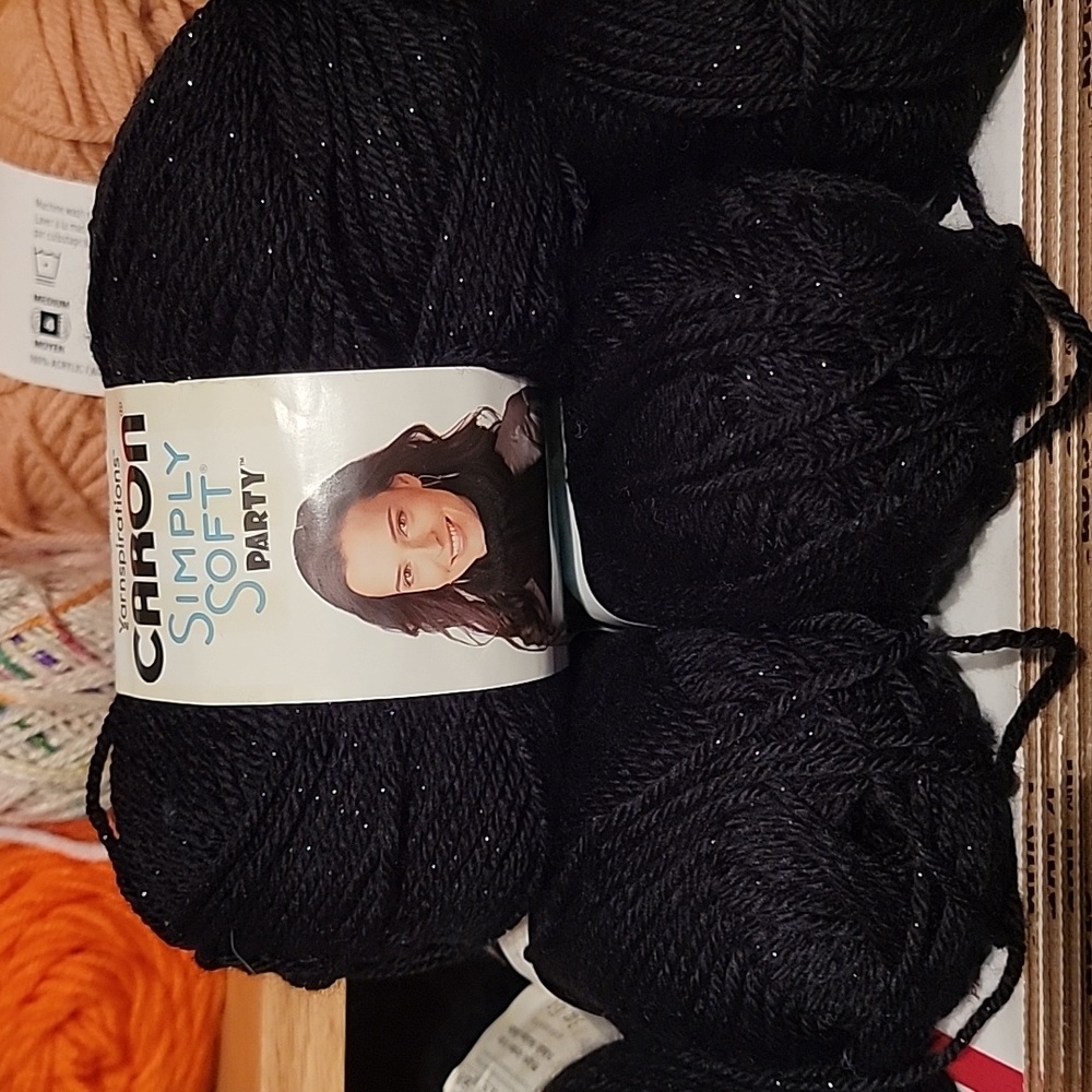 6 Skeins Caron Simply Soft Party Black Sparkle Yarn 🧶